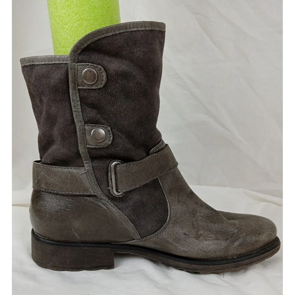 Bare Traps Select Gray Taupe Leather Ankle Boots Faux Fur Lined Womens 8 M - Picture 6 of 8